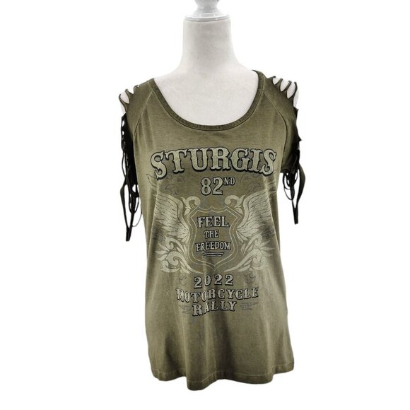 NWT E'Go USA Designs Sturgis 82nd Motorcycle Ralley 2022 Green Top Small - Picture 1 of 12